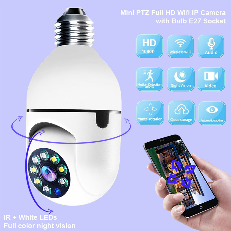WiFi CAMERA 1080P Bulb 4X Zoom 5GWiFi Alarm Monitor