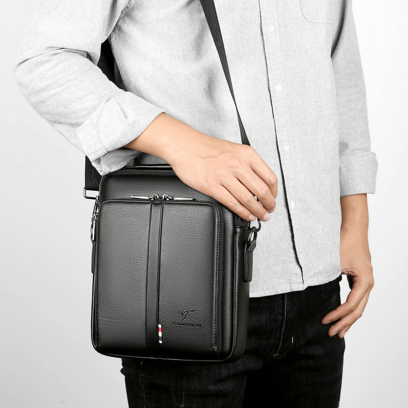 Men's Business Casual Crossbody Vertical And Portable Design Large Capacity Shoulder Leather Backpack - Image 9